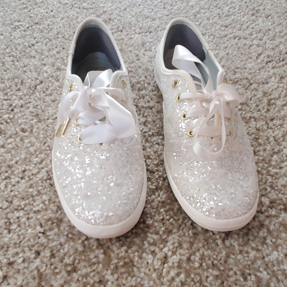 Kate Spade x Keds White Glitter Sneakers 7.5